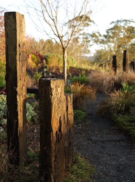 Railway ties in garden&quot;, classname:&quot;img-fluid